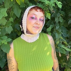 Light Pink and Black Wool Skull Balaclava